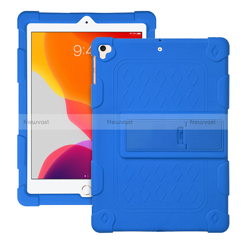 Silicone Matte Finish and Plastic Back Cover Case with Stand H01 for Apple iPad Pro 9.7 Blue