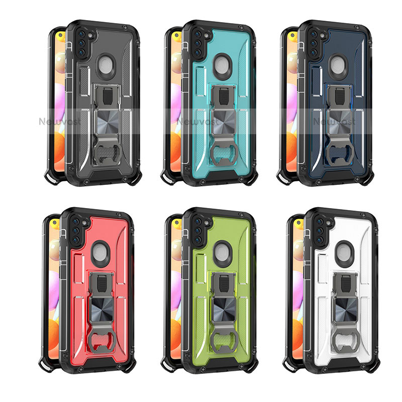 Silicone Matte Finish and Plastic Back Cover Case with Stand H01 for Samsung Galaxy A11