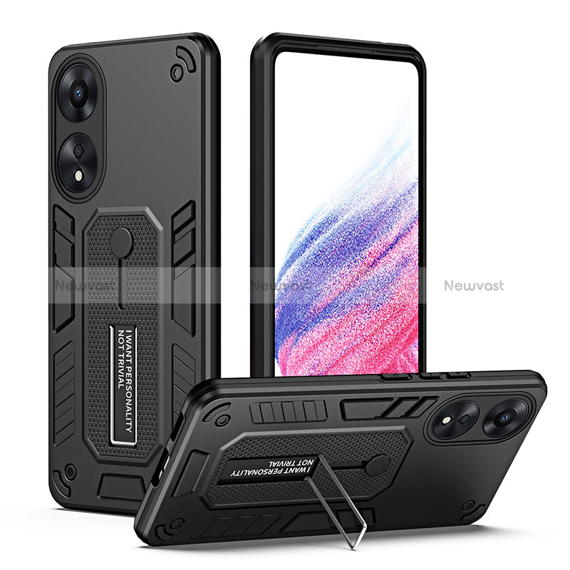 Silicone Matte Finish and Plastic Back Cover Case with Stand H01P for Oppo A78 5G Black