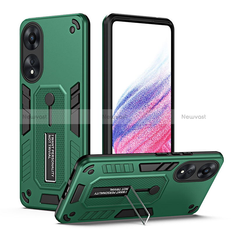 Silicone Matte Finish and Plastic Back Cover Case with Stand H01P for Oppo A78 5G Green