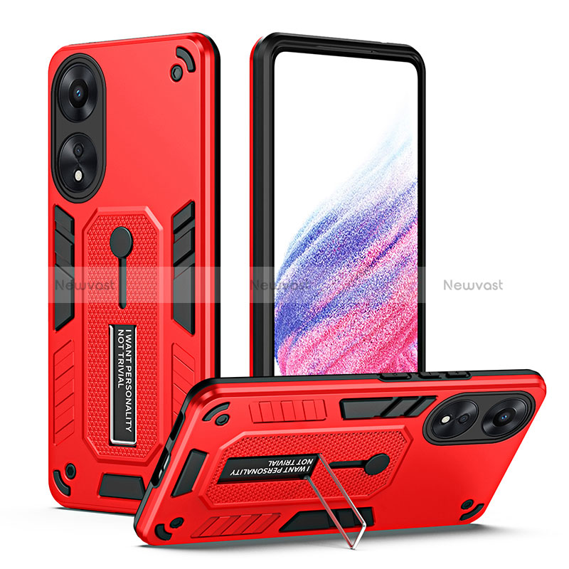 Silicone Matte Finish and Plastic Back Cover Case with Stand H01P for Oppo A78 5G Red