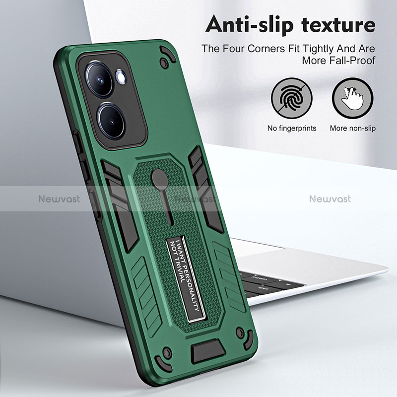 Silicone Matte Finish and Plastic Back Cover Case with Stand H01P for Realme 10 4G