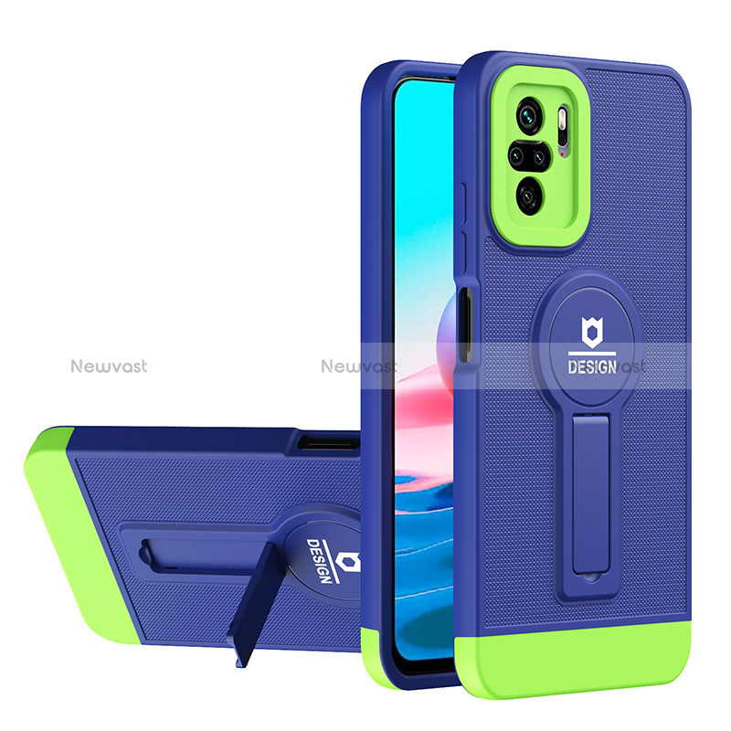 Silicone Matte Finish and Plastic Back Cover Case with Stand H01P for Xiaomi Poco M5S