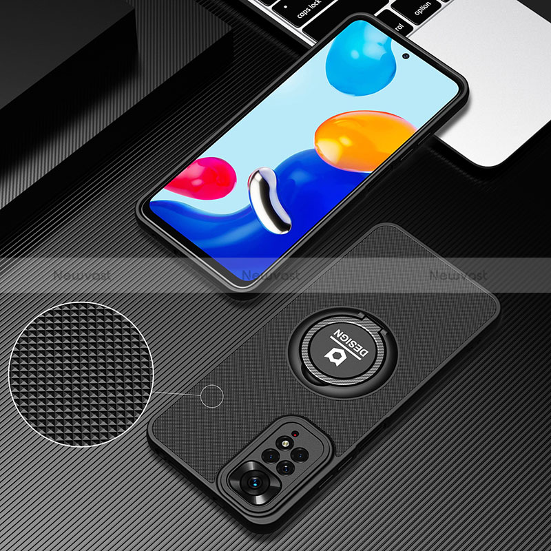 Silicone Matte Finish and Plastic Back Cover Case with Stand H02P for Xiaomi Redmi Note 11 Pro 4G
