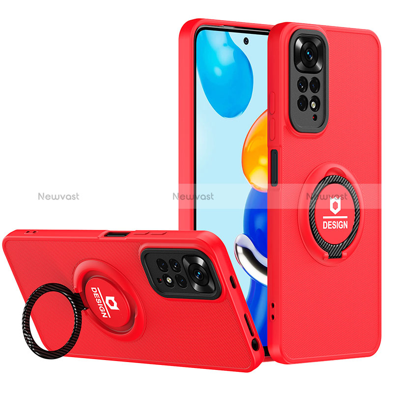 Silicone Matte Finish and Plastic Back Cover Case with Stand H02P for Xiaomi Redmi Note 11 Pro 4G