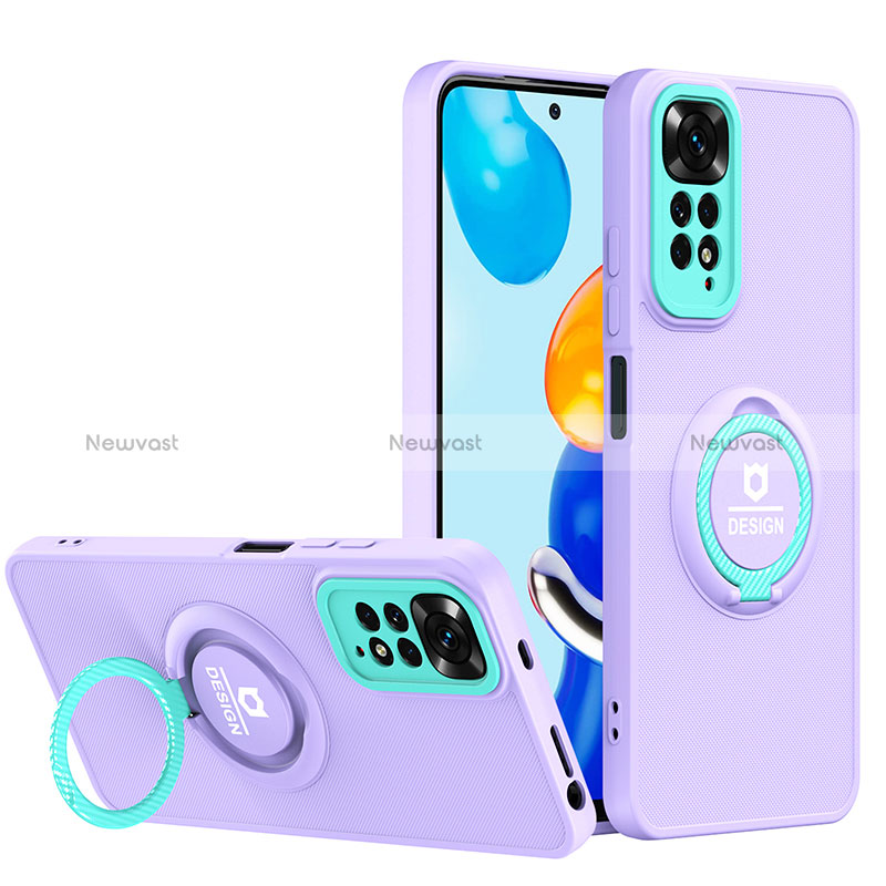 Silicone Matte Finish and Plastic Back Cover Case with Stand H02P for Xiaomi Redmi Note 11 Pro 4G Purple