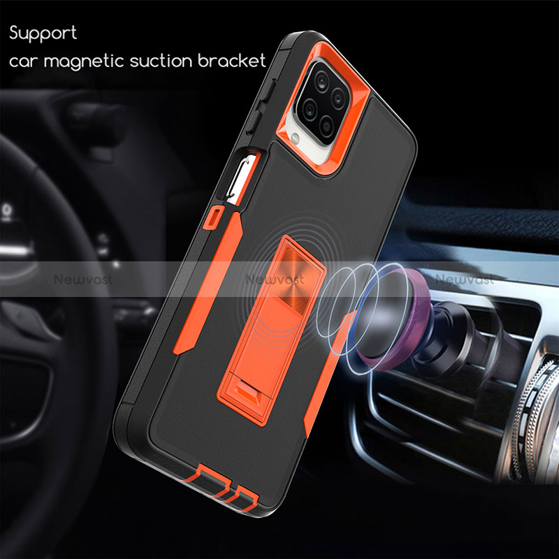 Silicone Matte Finish and Plastic Back Cover Case with Stand J01S for Samsung Galaxy M12