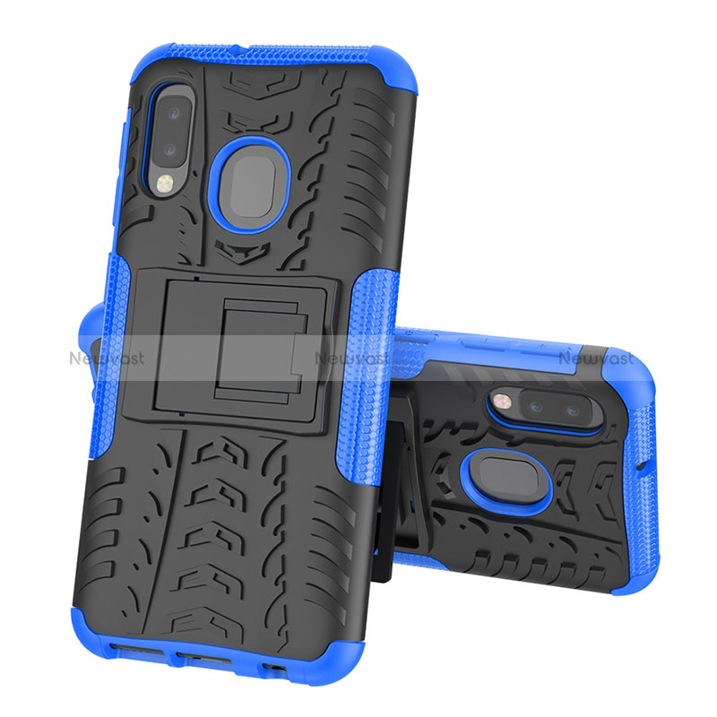 Silicone Matte Finish and Plastic Back Cover Case with Stand J01X for Samsung Galaxy A20e Blue