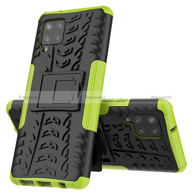 Silicone Matte Finish and Plastic Back Cover Case with Stand J01X for Samsung Galaxy A42 5G Green