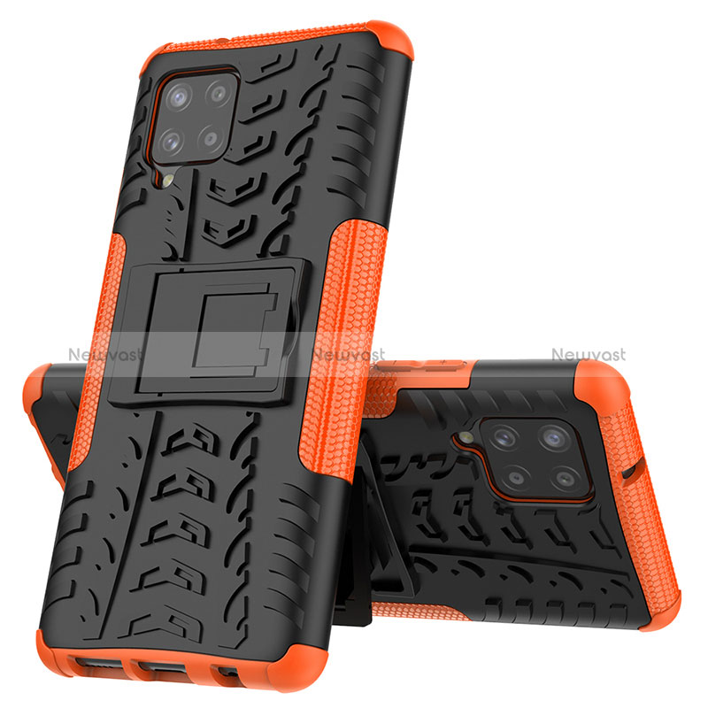 Silicone Matte Finish and Plastic Back Cover Case with Stand J01X for Samsung Galaxy A42 5G Orange