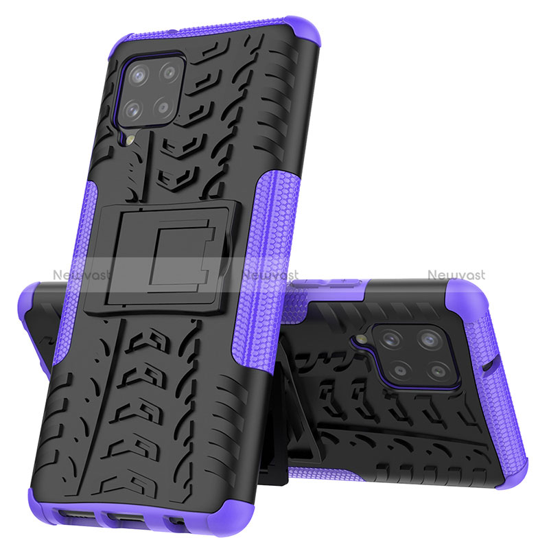 Silicone Matte Finish and Plastic Back Cover Case with Stand J01X for Samsung Galaxy A42 5G Purple