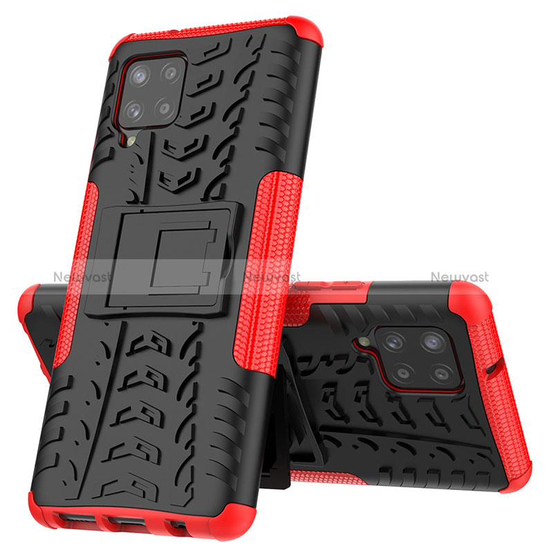 Silicone Matte Finish and Plastic Back Cover Case with Stand J01X for Samsung Galaxy A42 5G Red