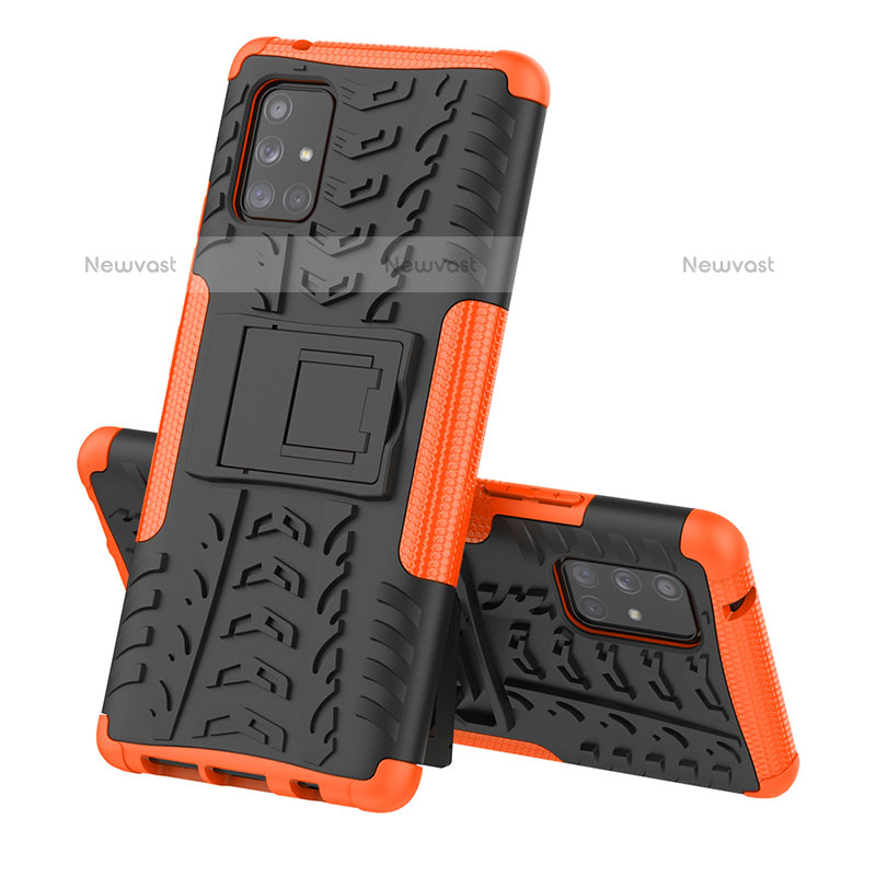 Silicone Matte Finish and Plastic Back Cover Case with Stand J01X for Samsung Galaxy A71 4G A715 Orange