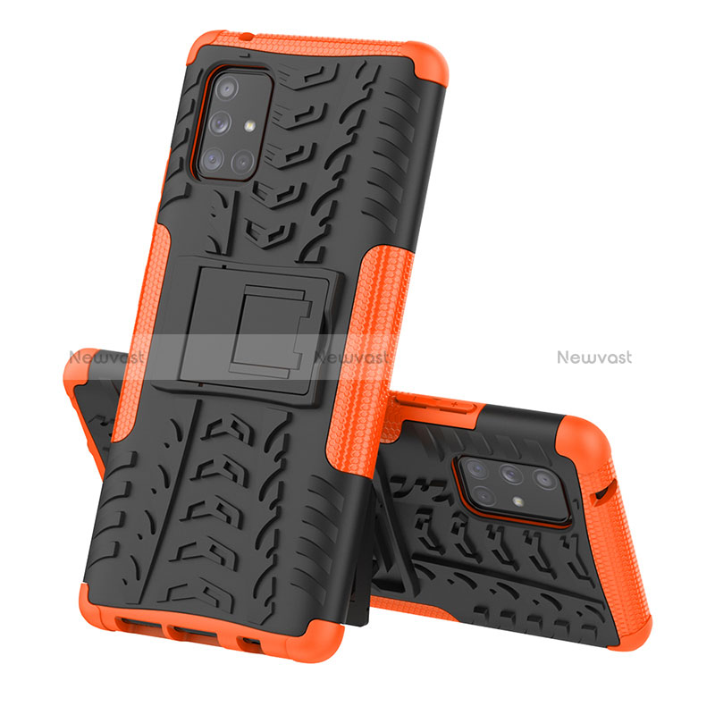 Silicone Matte Finish and Plastic Back Cover Case with Stand J01X for Samsung Galaxy A71 5G Orange
