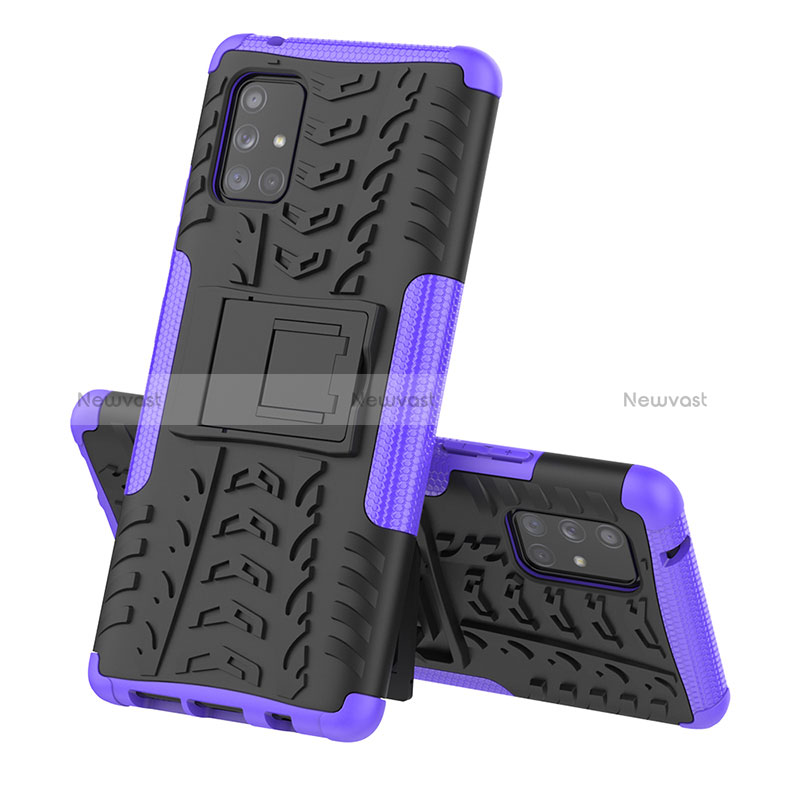 Silicone Matte Finish and Plastic Back Cover Case with Stand J01X for Samsung Galaxy A71 5G Purple