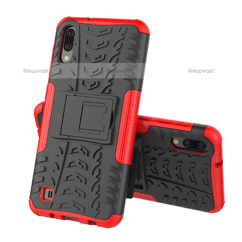 Silicone Matte Finish and Plastic Back Cover Case with Stand J01X for Samsung Galaxy M10 Red