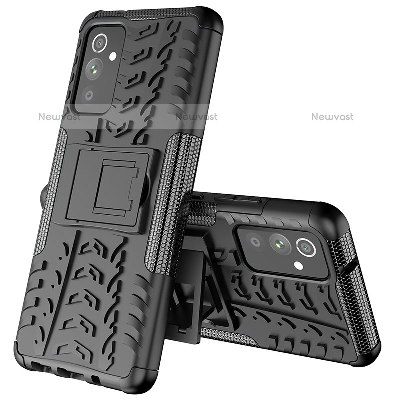 Silicone Matte Finish and Plastic Back Cover Case with Stand J01X for Samsung Galaxy Quantum2 5G Black