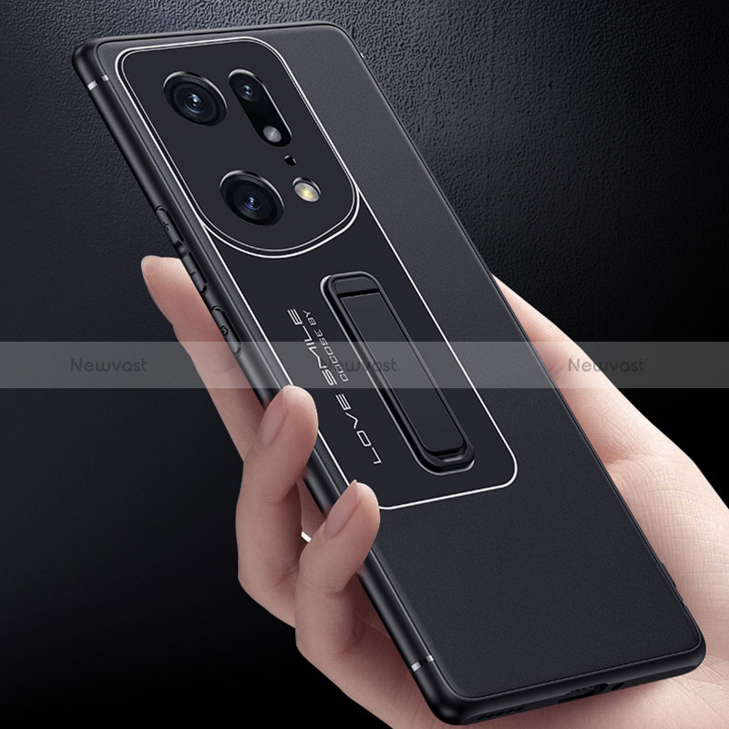 Silicone Matte Finish and Plastic Back Cover Case with Stand JB1 for Oppo Find X5 5G