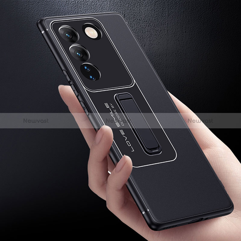 Silicone Matte Finish and Plastic Back Cover Case with Stand JB1 for Vivo V27 Pro 5G