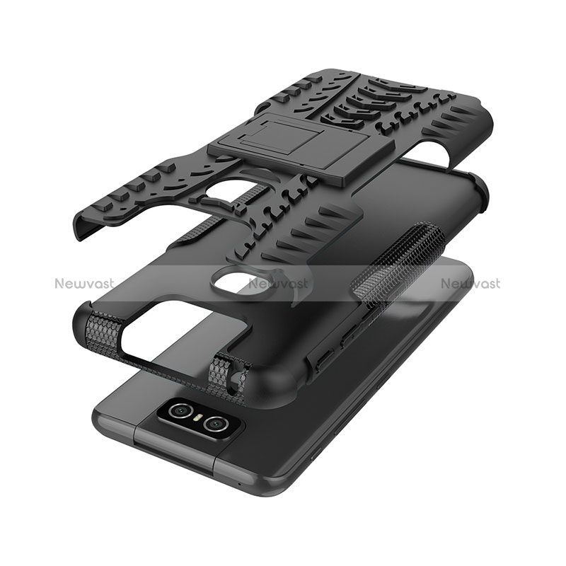 Silicone Matte Finish and Plastic Back Cover Case with Stand JX1 for Asus Zenfone 6 ZS630KL