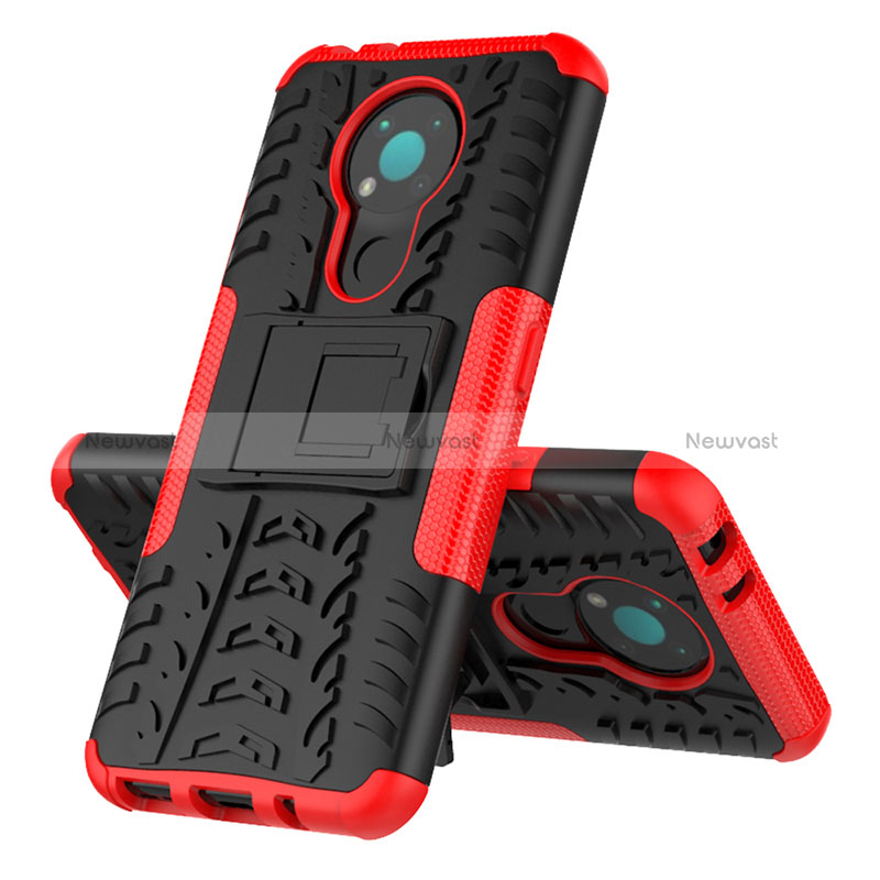 Silicone Matte Finish and Plastic Back Cover Case with Stand JX1 for Nokia 3.4