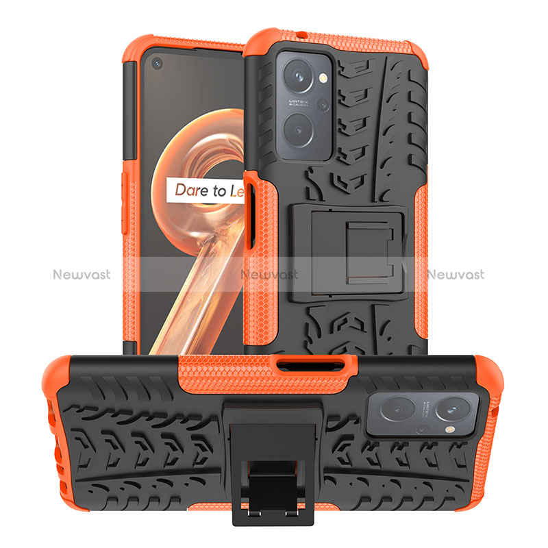 Silicone Matte Finish and Plastic Back Cover Case with Stand JX1 for Oppo A96 4G Orange