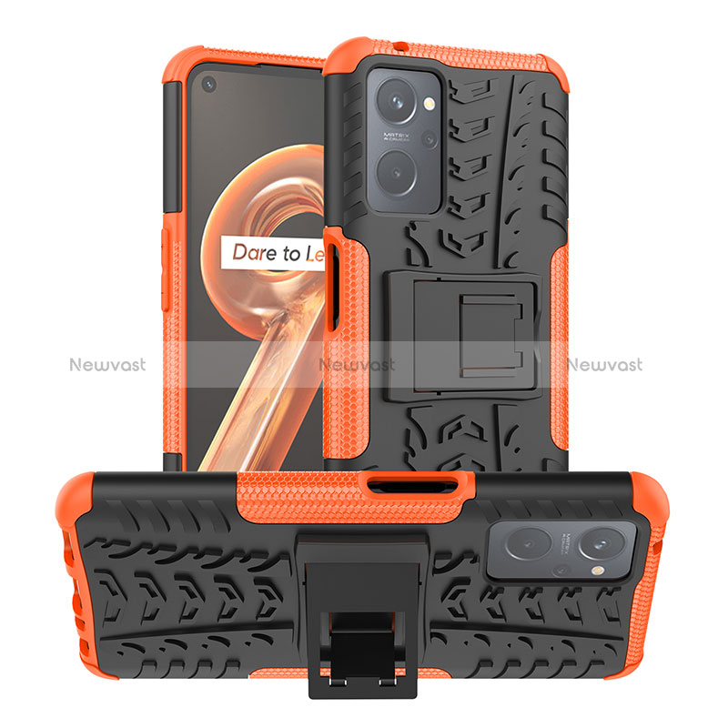 Silicone Matte Finish and Plastic Back Cover Case with Stand JX1 for Realme 9i 4G Orange