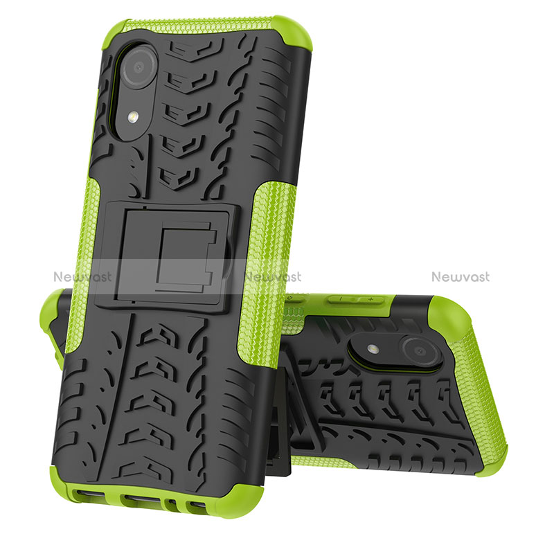 Silicone Matte Finish and Plastic Back Cover Case with Stand JX1 for Samsung Galaxy A03 Core Green