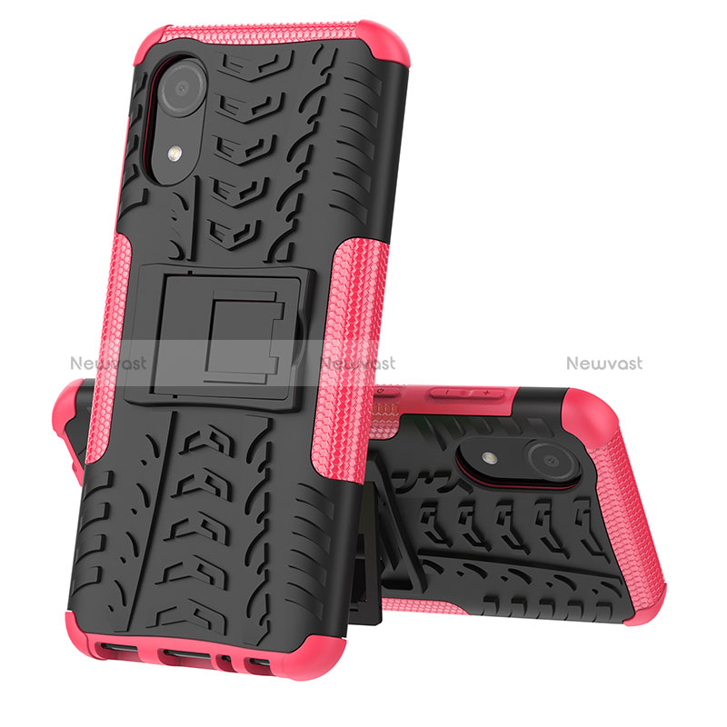 Silicone Matte Finish and Plastic Back Cover Case with Stand JX1 for Samsung Galaxy A03 Core Hot Pink