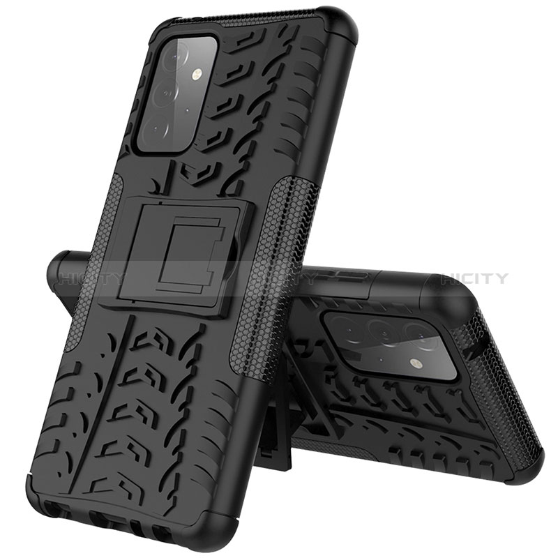Silicone Matte Finish and Plastic Back Cover Case with Stand JX1 for Samsung Galaxy A72 5G Black
