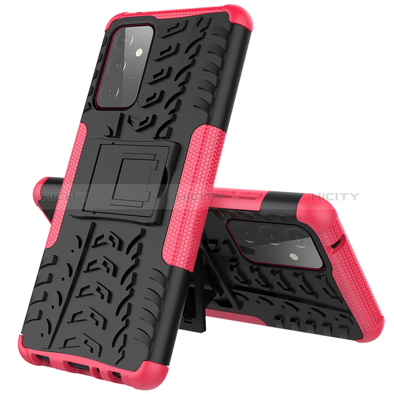 Silicone Matte Finish and Plastic Back Cover Case with Stand JX1 for Samsung Galaxy A72 5G Hot Pink