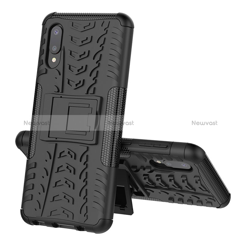 Silicone Matte Finish and Plastic Back Cover Case with Stand JX1 for Samsung Galaxy M02 Black
