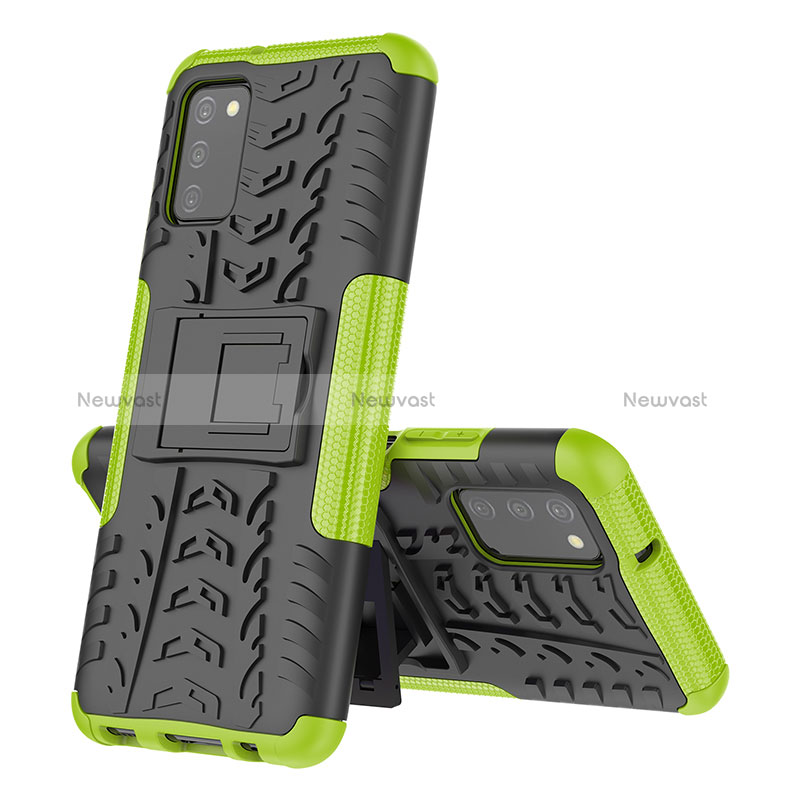 Silicone Matte Finish and Plastic Back Cover Case with Stand JX1 for Samsung Galaxy M02s Green