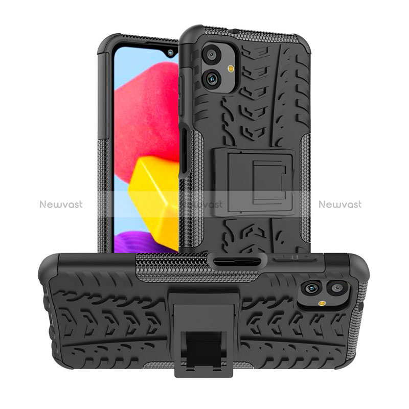 Silicone Matte Finish and Plastic Back Cover Case with Stand JX1 for Samsung Galaxy M13 5G Black