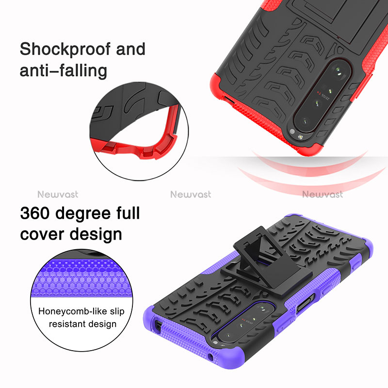 Silicone Matte Finish and Plastic Back Cover Case with Stand JX1 for Sony Xperia 1 III