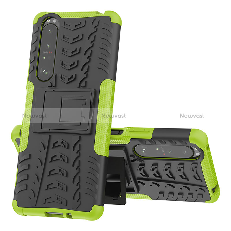 Silicone Matte Finish and Plastic Back Cover Case with Stand JX1 for Sony Xperia 1 III Green