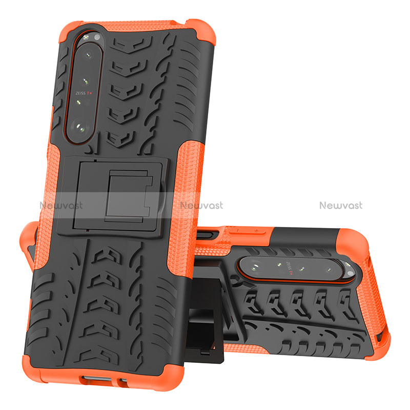 Silicone Matte Finish and Plastic Back Cover Case with Stand JX1 for Sony Xperia 1 III Orange