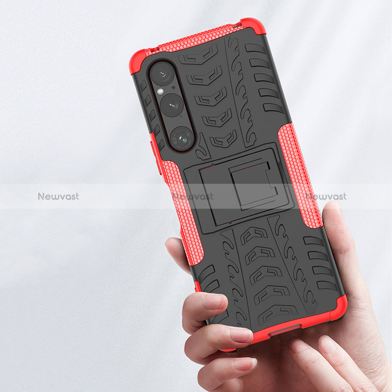 Silicone Matte Finish and Plastic Back Cover Case with Stand JX1 for Sony Xperia 1 V