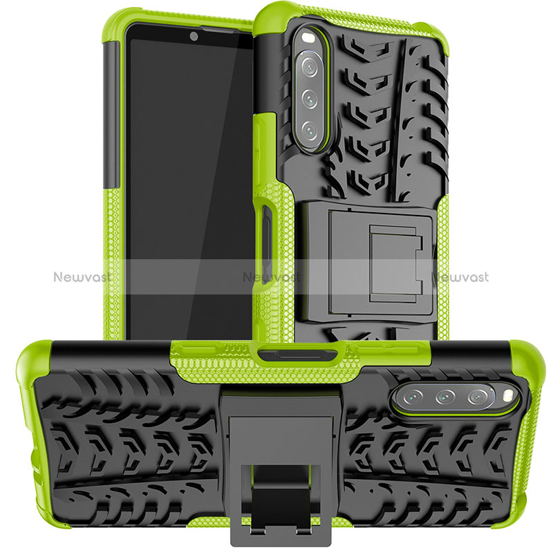 Silicone Matte Finish and Plastic Back Cover Case with Stand JX1 for Sony Xperia 10 III Green