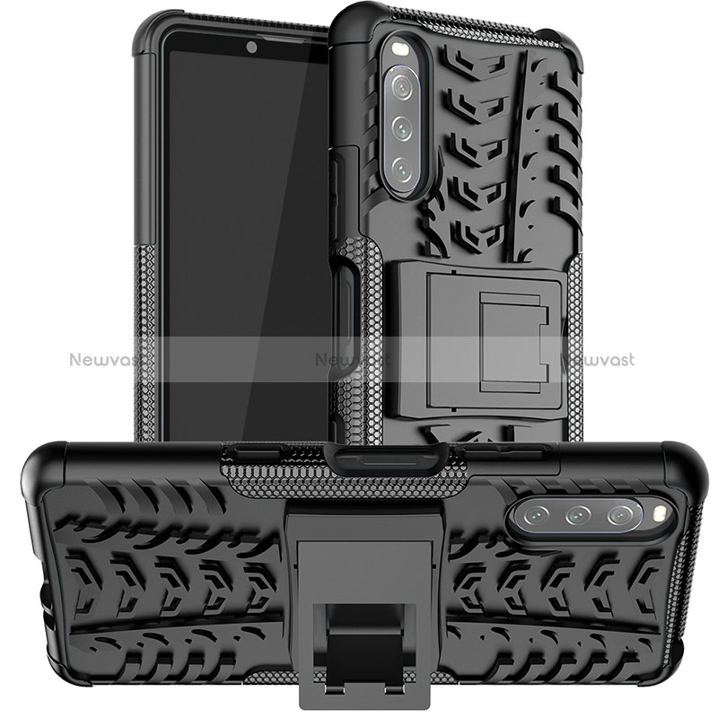 Silicone Matte Finish and Plastic Back Cover Case with Stand JX1 for Sony Xperia 10 III Lite