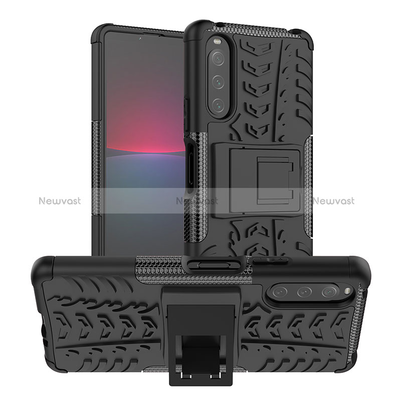 Silicone Matte Finish and Plastic Back Cover Case with Stand JX1 for Sony Xperia 10 IV