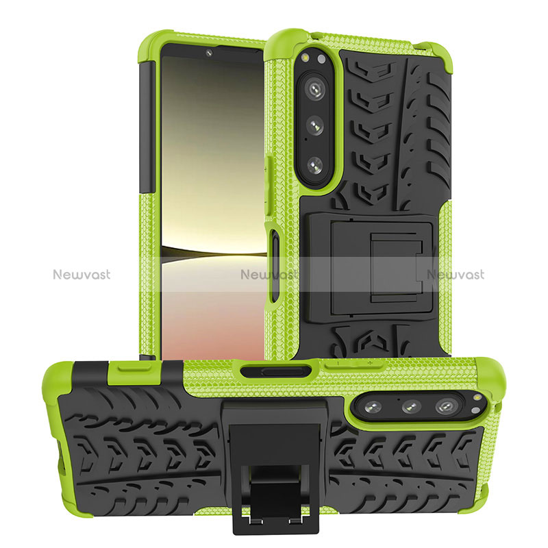 Silicone Matte Finish and Plastic Back Cover Case with Stand JX1 for Sony Xperia 5 IV Green