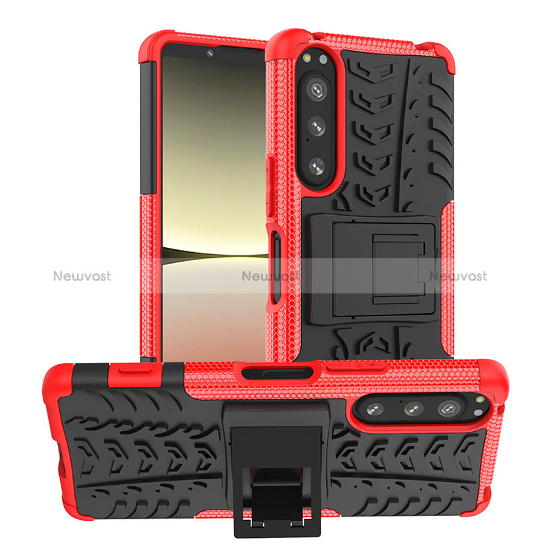 Silicone Matte Finish and Plastic Back Cover Case with Stand JX1 for Sony Xperia 5 IV Red