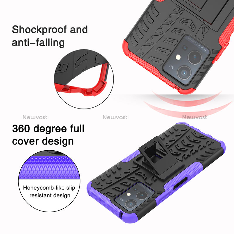 Silicone Matte Finish and Plastic Back Cover Case with Stand JX1 for Vivo iQOO Z6 5G