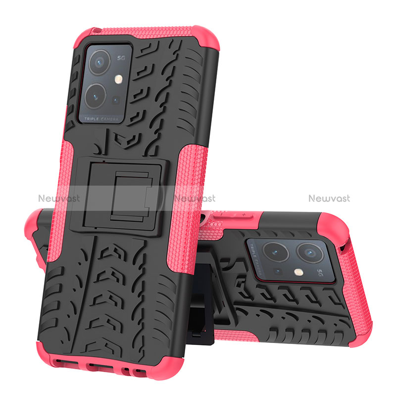 Silicone Matte Finish and Plastic Back Cover Case with Stand JX1 for Vivo iQOO Z6 5G
