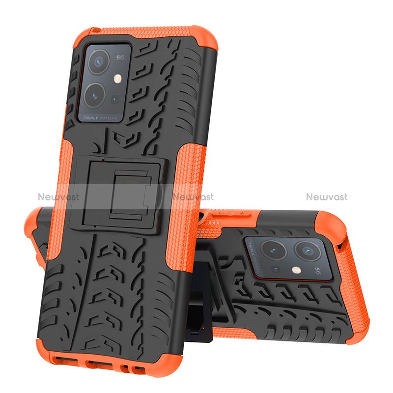 Silicone Matte Finish and Plastic Back Cover Case with Stand JX1 for Vivo T1 5G India