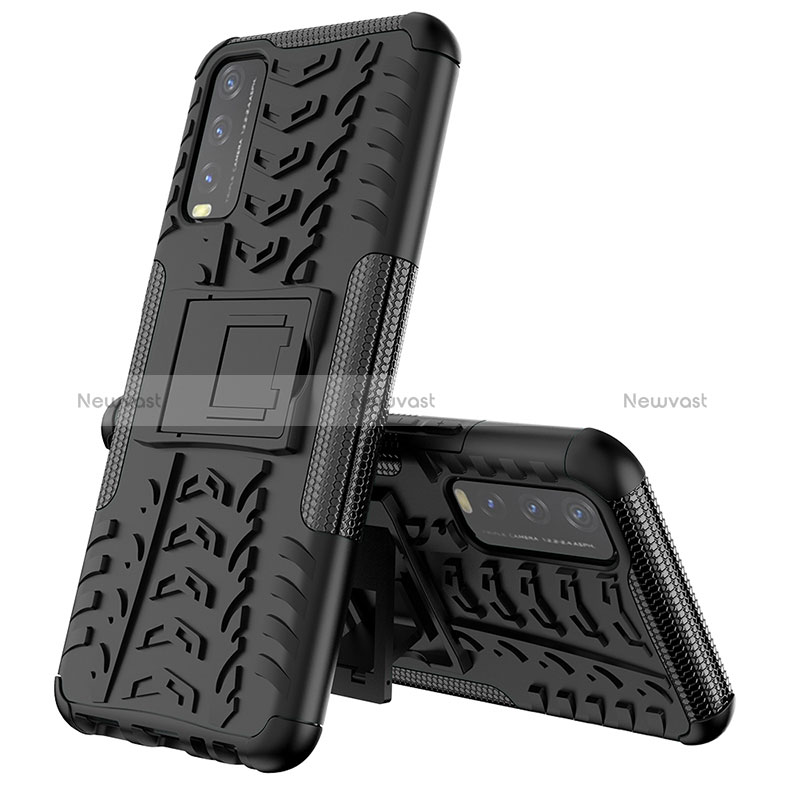Silicone Matte Finish and Plastic Back Cover Case with Stand JX1 for Vivo Y11s Black