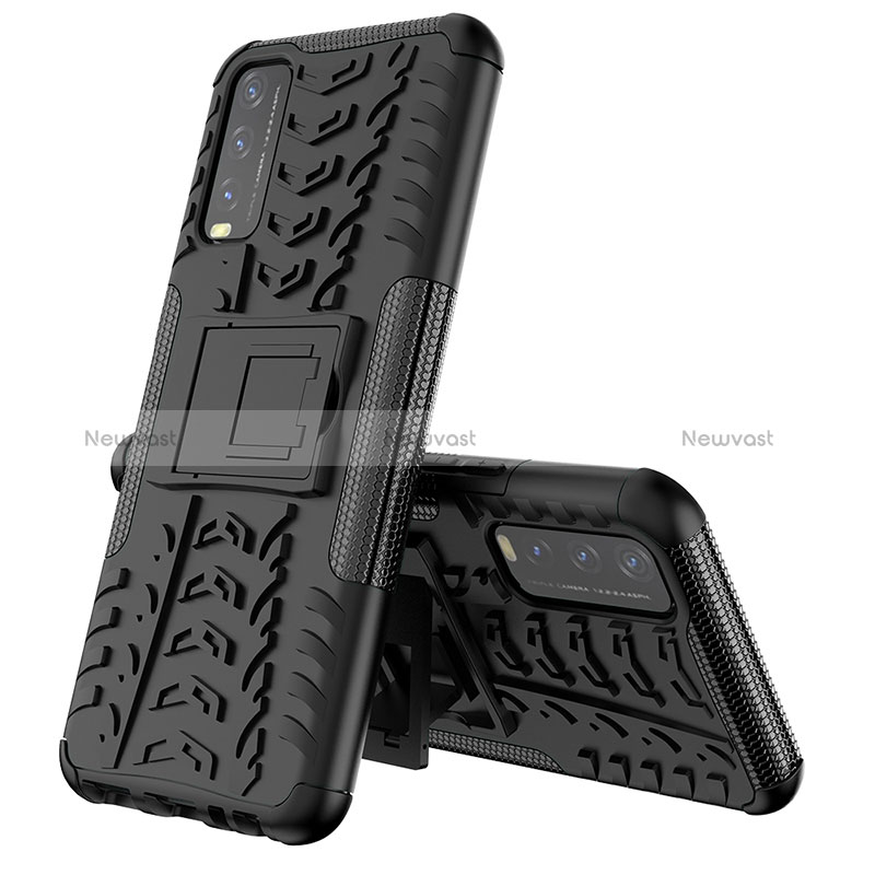 Silicone Matte Finish and Plastic Back Cover Case with Stand JX1 for Vivo Y20s