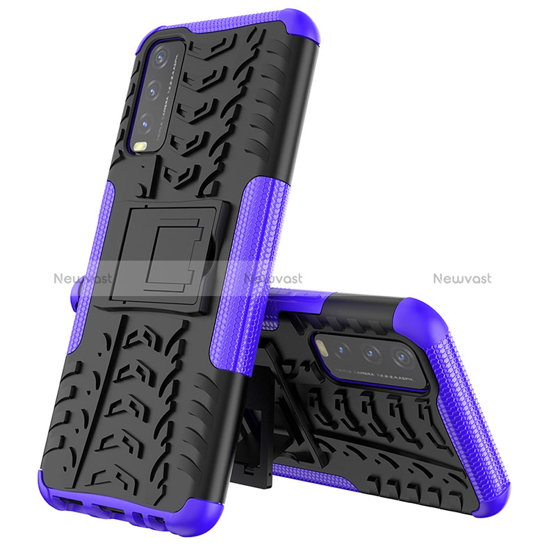 Silicone Matte Finish and Plastic Back Cover Case with Stand JX1 for Vivo Y20s Purple
