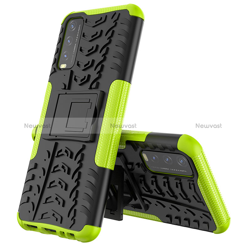 Silicone Matte Finish and Plastic Back Cover Case with Stand JX1 for Vivo Y30 Green